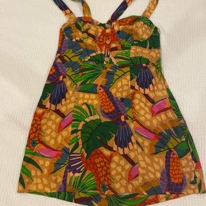 FARM Rio- Sand Painted Toucans Linen Minidress- Size L